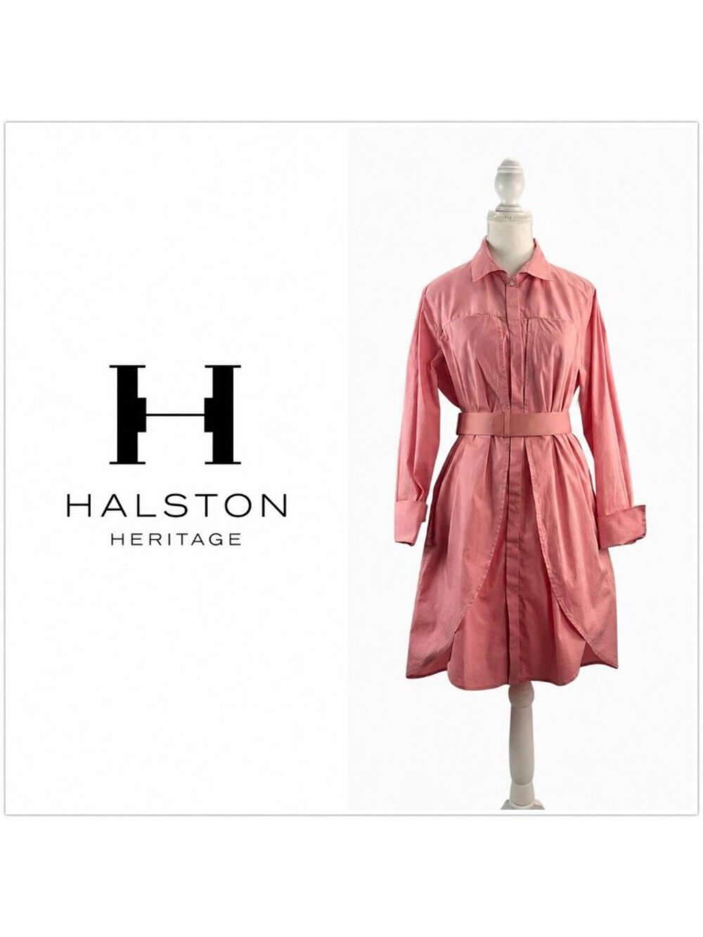 HALSTON HERITAGE Belted Shirt Dress – Large
